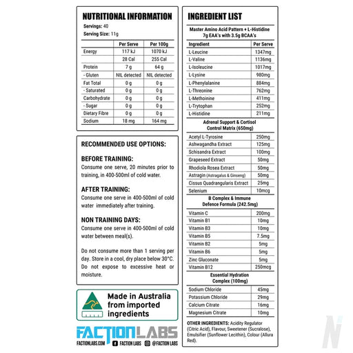 Faction Labs Core 9 EAA 40 Serves - Nutrition Industries Australia